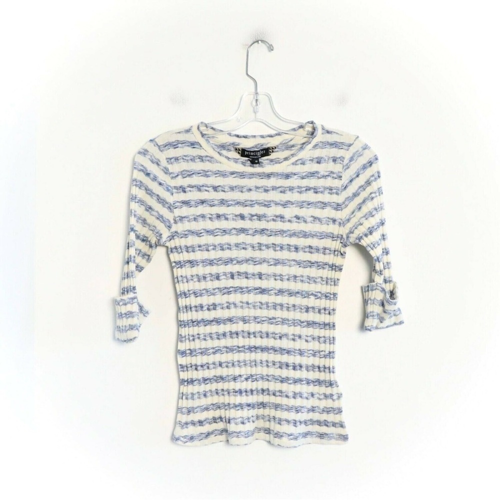 NWT Principles Ben de Lisi striped off-white blue horizontal knit top nautical